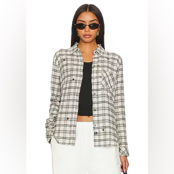 Rails Tops - RAILS Milo Ivory Star Plaid Button Down Shirt Women’s Large Long Sleeve